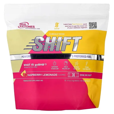 Real Ketones, Shift, малиновый лимонад, 30 пакетиков со смесью для приготовления напитка, 7,6 г (0,27 унции)