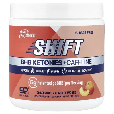 Real Ketones, Shift, смесь кетонов BHB и кофеина в порошке, со вкусом персика, 225 г (7,9 унции)
