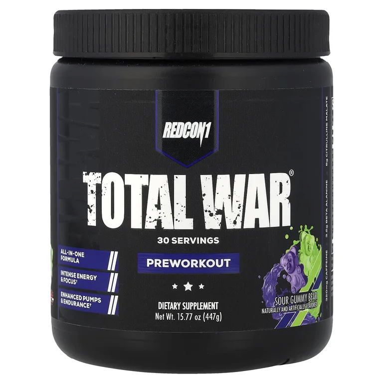Redcon1, Total War®, предтренировочный комплекс, со вкусом кислых жевательных мишек, 447 г (15,77 унции)