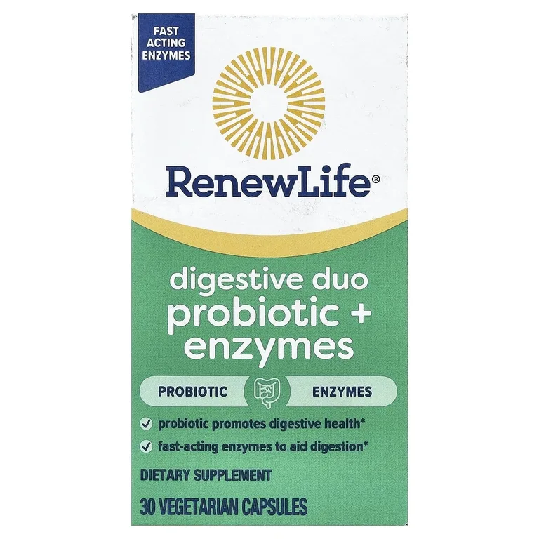 Renew Life, Digestive Duo Probiotic + Enzymes, 30 вегетарианских капсул