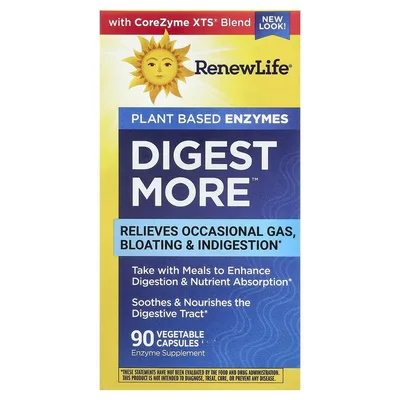 Renew Life, DigestMore™, ферменты, 90 вегетарианских капсул