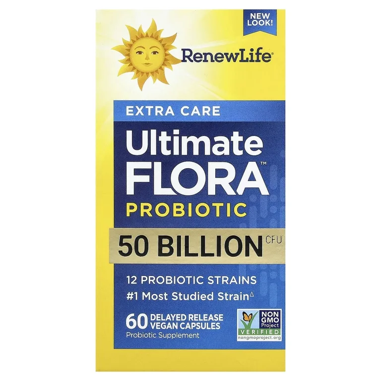 Renew Life, Extra Care, Ultimate Flora™ пробиотик, 60 веганских капсул с отсроченным высвобождением