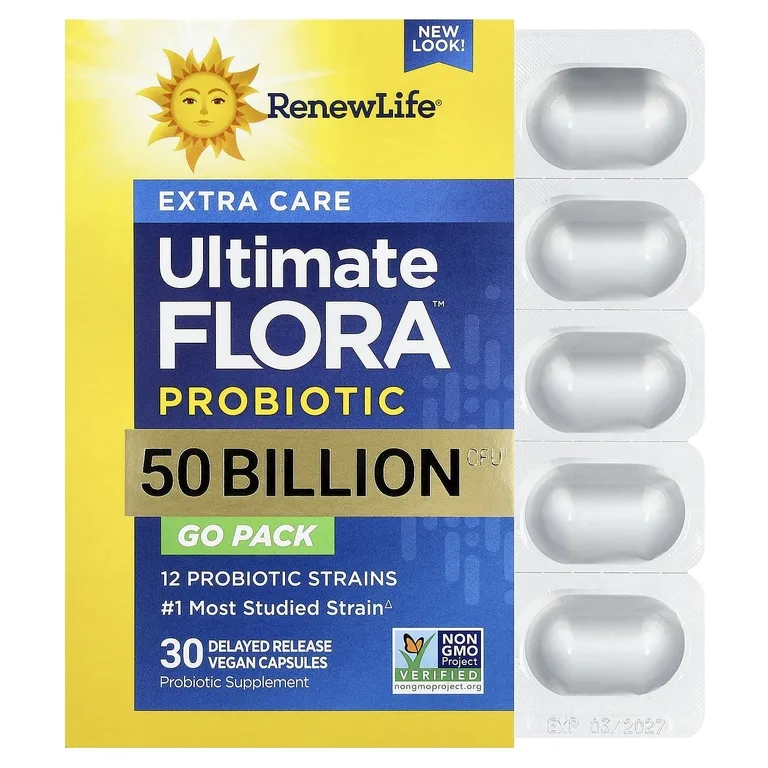 Renew Life, Go-Pack, пробиотик Ultimate Flora™, 50 млрд КОЕ, 30 веганских капсул с отсроченным высвобождением