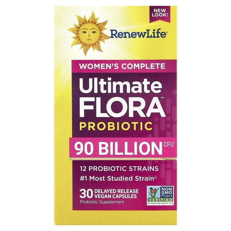 Renew Life, комплексный пробиотик для женщин Ultimate Flora™, 30 веганских капсул с отсроченным высвобождением