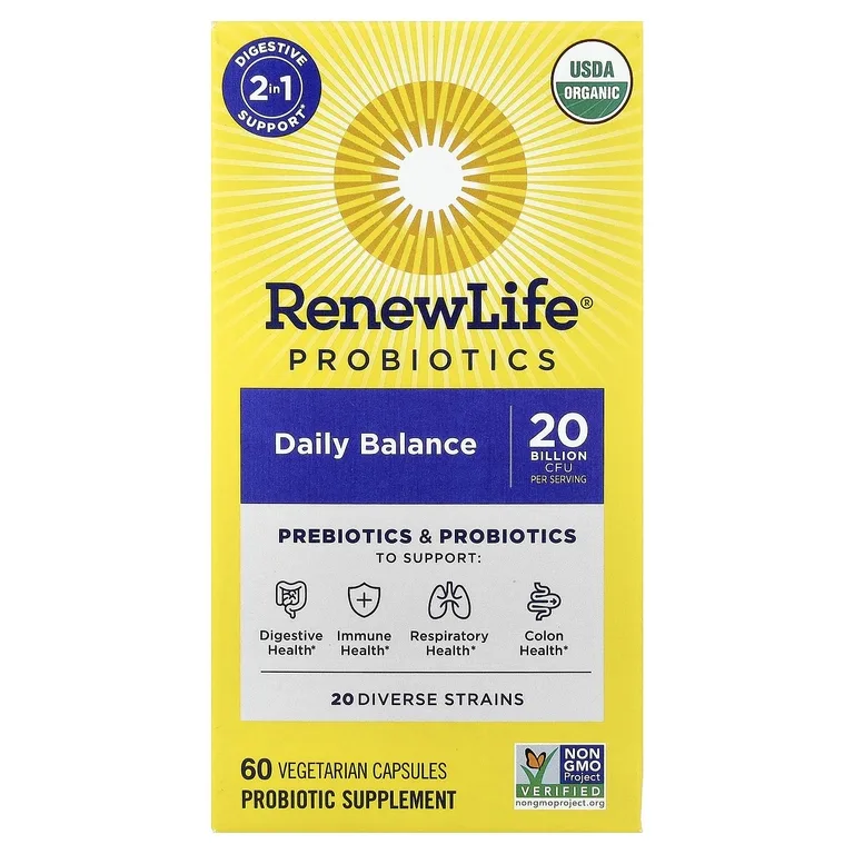 Renew Life, Пробиотики, Daily Balance, 60 вегетарианских капсул