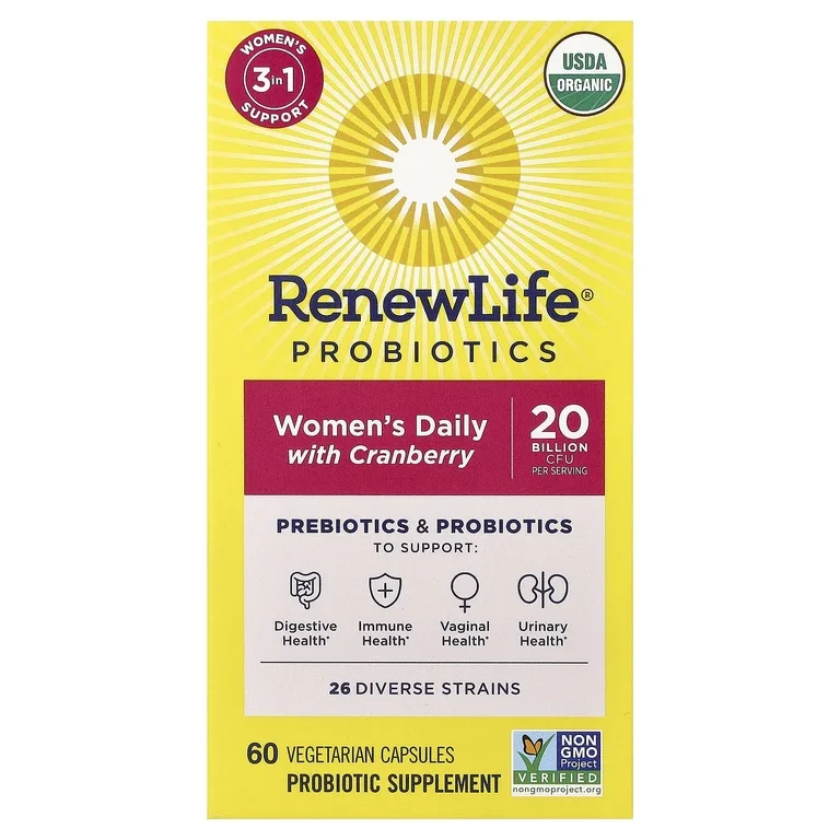 Renew Life, Пробиотики, ежедневный женский день с клюквой, 60 вегетарианских капсул