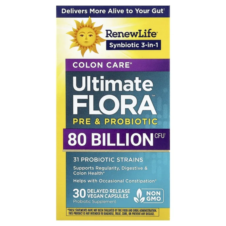 Renew Life, Уход за толстой кишки Ultimate Flora Pre Для и пробиотики, 30 веганских капсул с отсроченным высвобождением