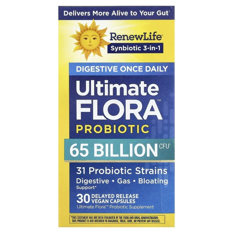 Renew Life, Ultimate Flora™, пробиотик для пищеварения, для приема один раз в день, 30 веганских капсул с отсроченным высвобождением