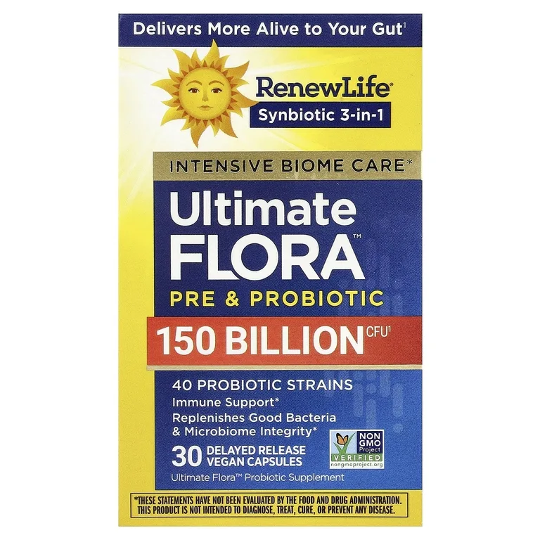 Renew Life, Ultimate Flora™ с пребиотиками и пробиотиками, 30 веганских капсул с отсроченным высвобождением