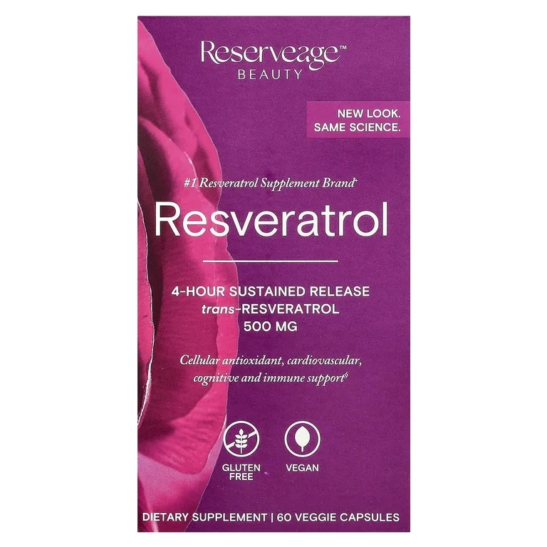 Reserveage Beauty, ресвератрол, 60 растительных капсул