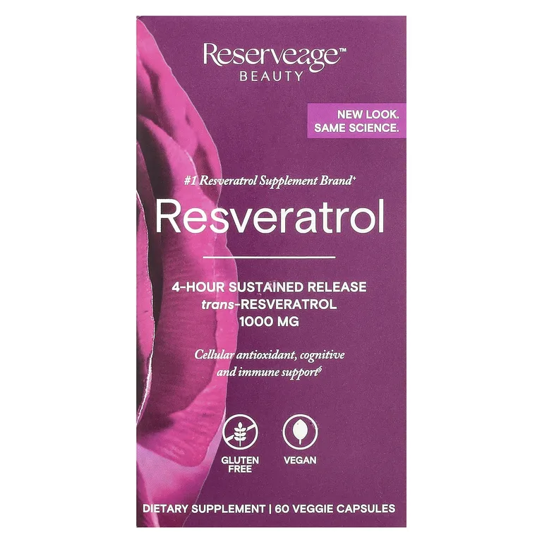 Reserveage Beauty, ресвератрол, 60 растительных капсул