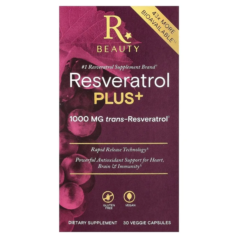 Reserveage Beauty, ресвератрол плюс+, 30 растительных капсул