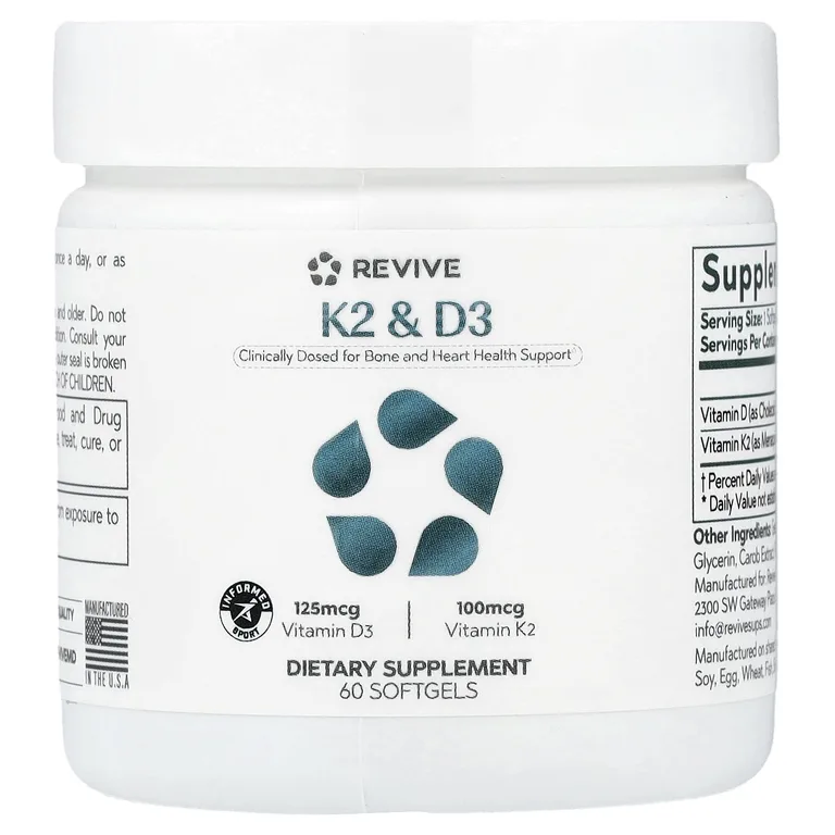 Revive, витамины K2 и D3, 60 капсул