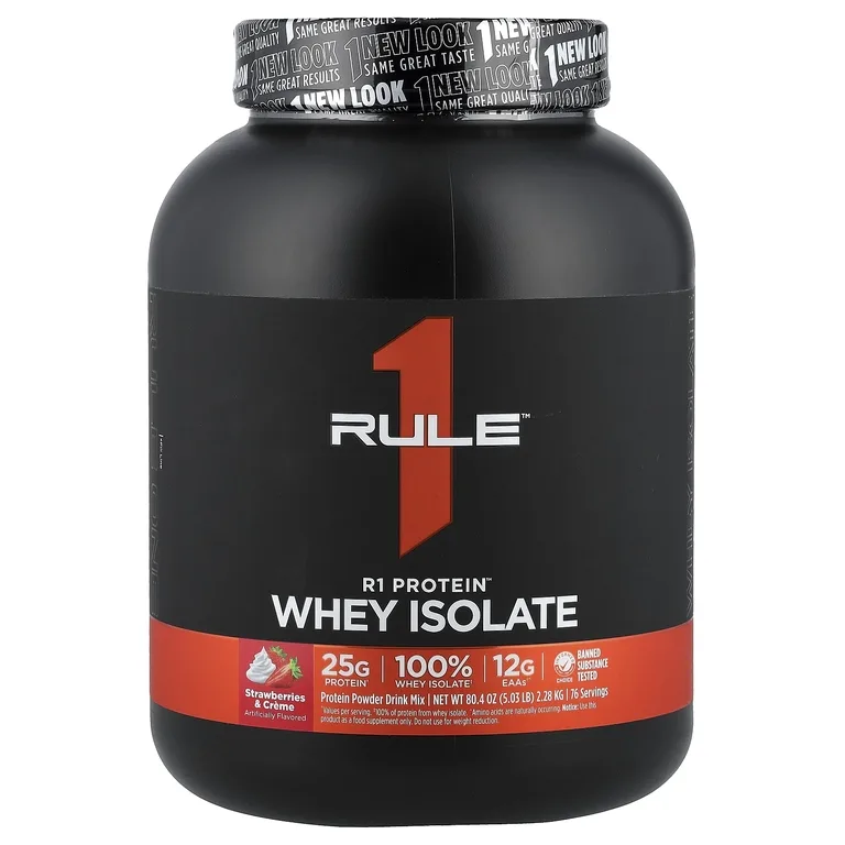 Rule One Proteins, R1 Protein™, сывороточный изолят, со вкусом клубники с кремом, 2,28 кг (5,03 фунта)