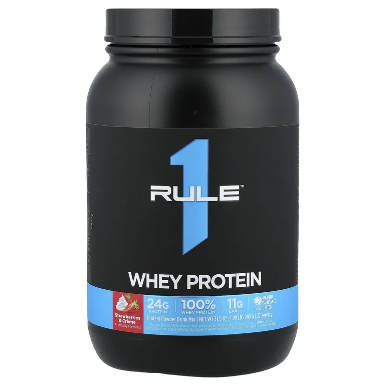 Rule One Proteins, сывороточный протеин, со вкусом клубники с кремом, 905 г (1,99 фунта)