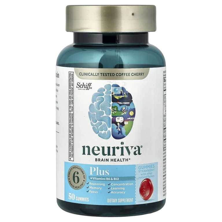 Schiff, Neuriva®, жевательные таблетки для здоровья мозга, с витаминами B6 и B12, со вкусом клубники, 50 жевательных таблеток