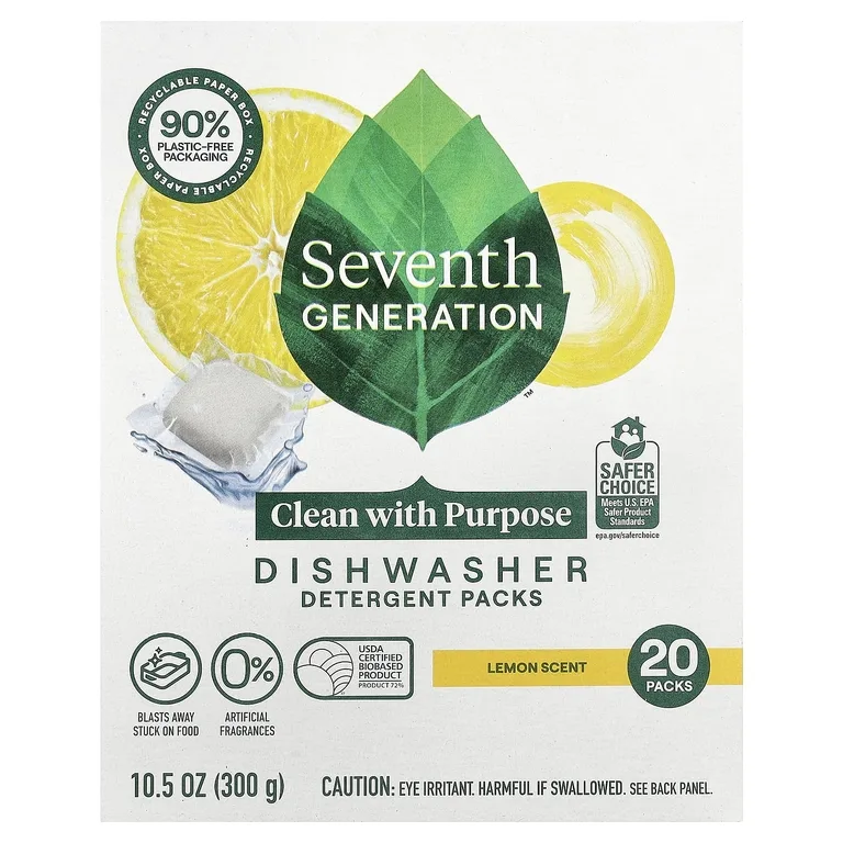 Seventh Generation, пакетики для мытья посуды, с лимонным ароматом, 20 упаковок, 300 г (10,5 унции)