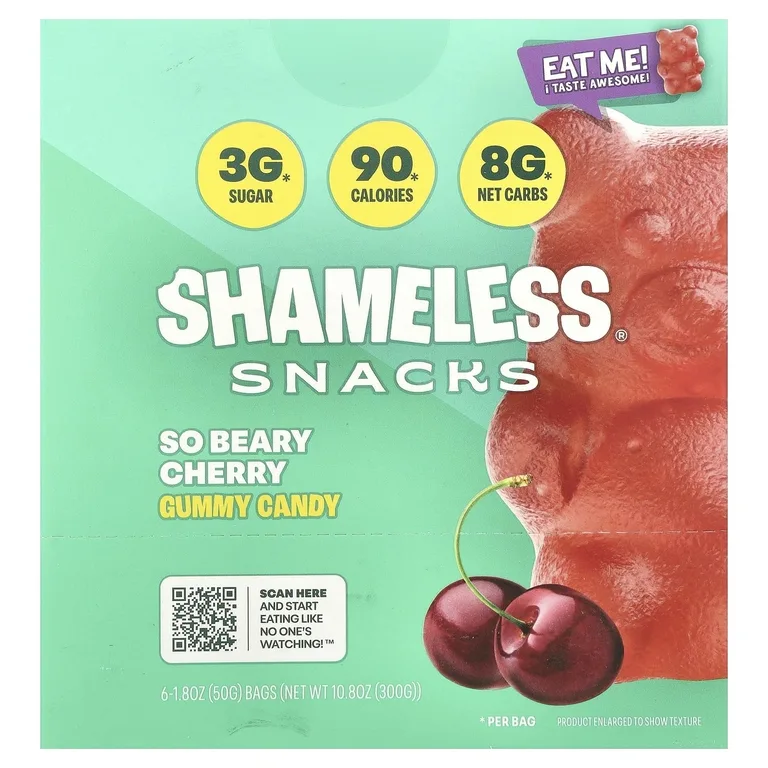 Shameless Snacks, жевательные конфеты, со вкусом вишни, 6 пакетиков по 50 г (1,8 унции)