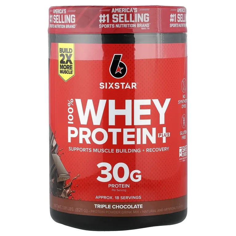 SIXSTAR, 100% Whey Protein Plus, сывороточный протеин плюс, тройной шоколад, 821 г (1,81 фунта)