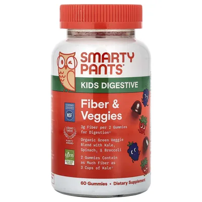 SmartyPants, Kids Digestive, пищевая клетчатка и овощи, ягодный микс, 60 жевательных таблеток