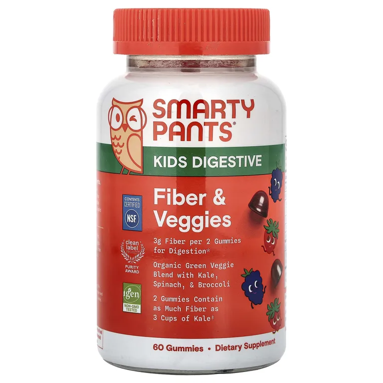 SmartyPants, Kids Digestive, пищевая клетчатка и овощи, ягодный микс, 60 жевательных таблеток