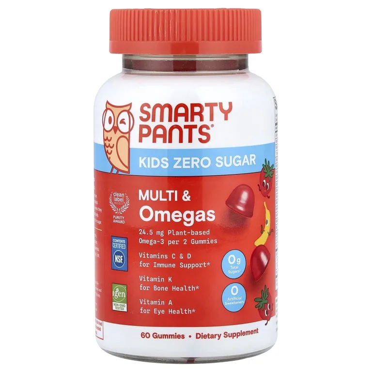 SmartyPants, Kids Zero Sugar, мультивитамины и омега-кислоты для детей, без сахара, клубника и банан, 60 жевательных таблеток