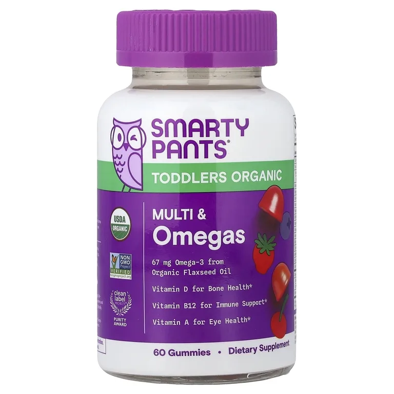 SmartyPants, органические мультивитамины и омега для малышей, со вкусом вишни и ягодного микса, 60 жевательных таблеток