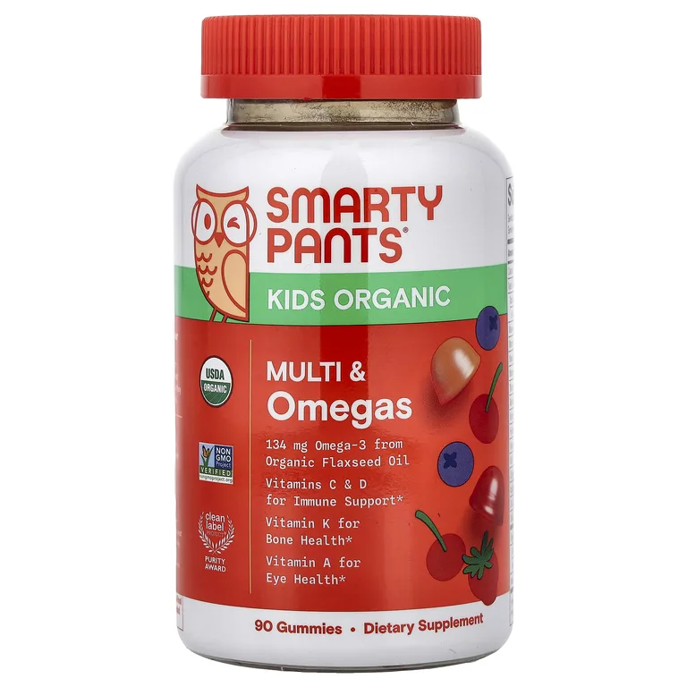 SmartyPants, органические мультивитамины и омега-кислоты для детей, со вкусом ягод и вишни, 90 жевательных таблеток