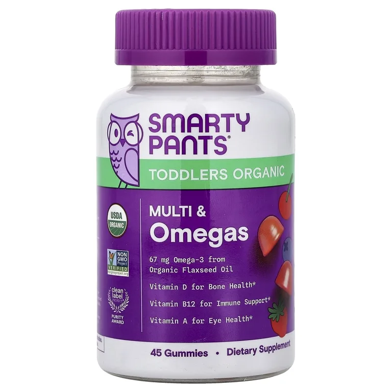 SmartyPants, органические мультивитамины и омега-кислоты для детей, со вкусом ягод и вишни, 45 жевательных таблеток