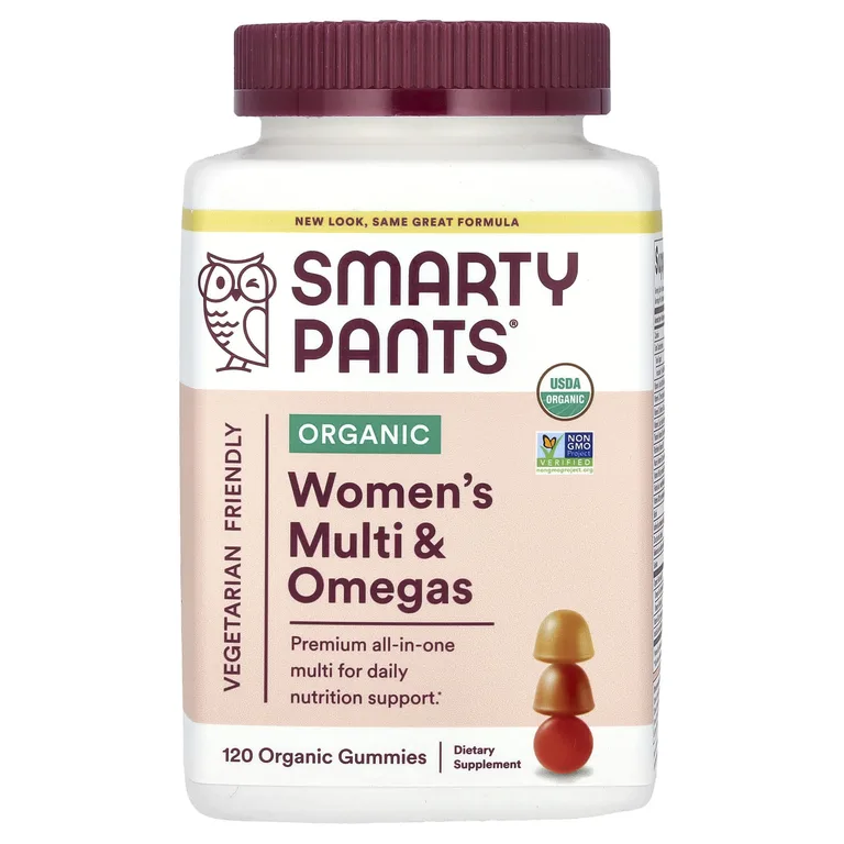 SmartyPants, органические мультивитамины и омега-кислоты для женщин, малина, лимон, лайм и виноград, 120 органических жевательных таблеток