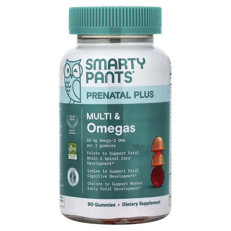 SmartyPants, Prenatal Plus, мультивитамины и омега-кислоты, со вкусом апельсиново-клубничного лимонада, 90 жевательных таблеток