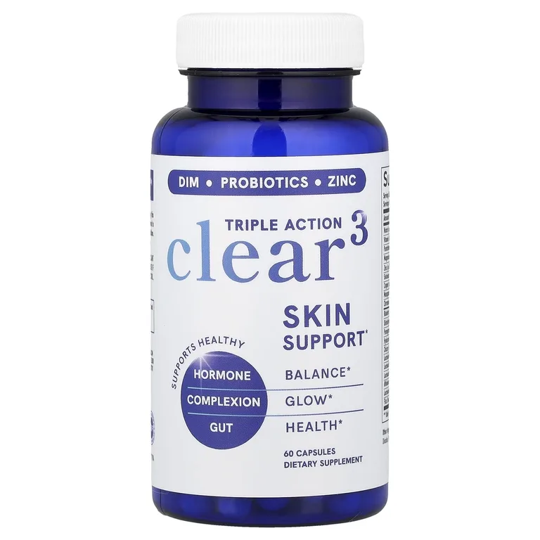 SMNutrition, Triple Action Clear 3, поддержка кожи, DIM, пробиотики, цинк, 60 капсул
