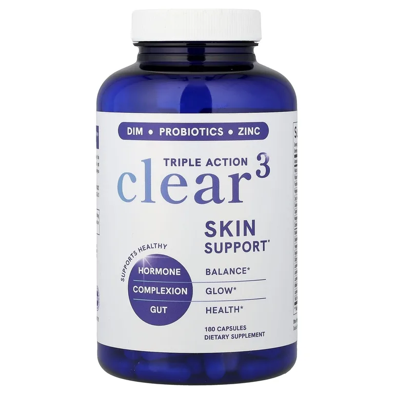 SMNutrition, Triple Action Clear 3, поддержка кожи с DIM, пробиотиками и цинком, 180 капсул