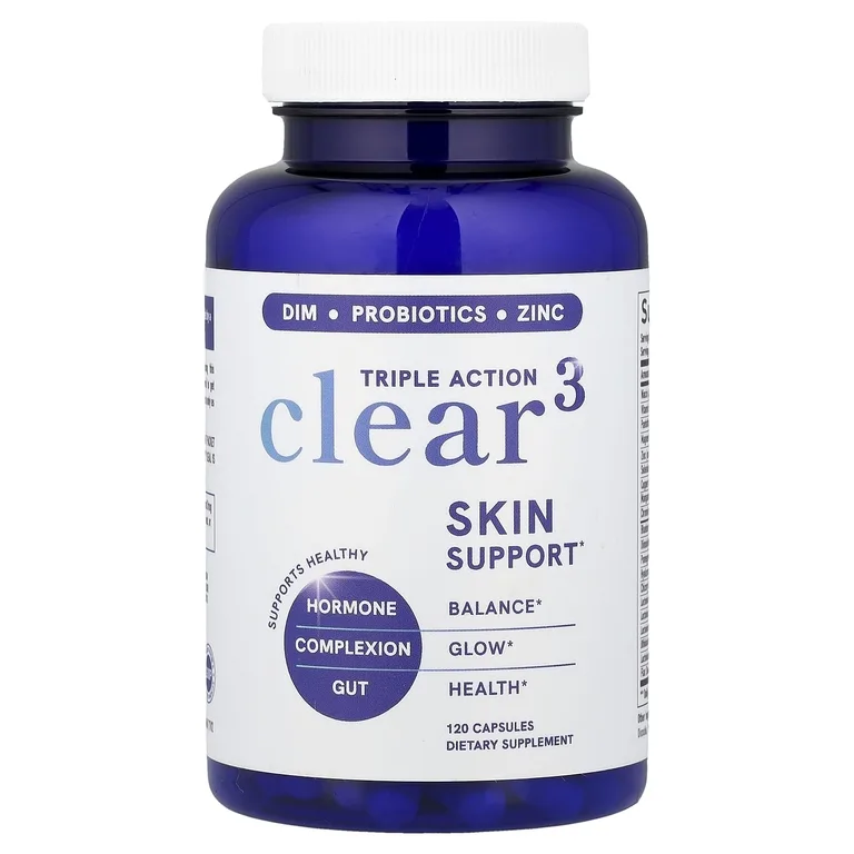 SMNutrition, Triple Action Clear 3, поддержка кожи с DIM, пробиотиками и цинком, 120 капсул
