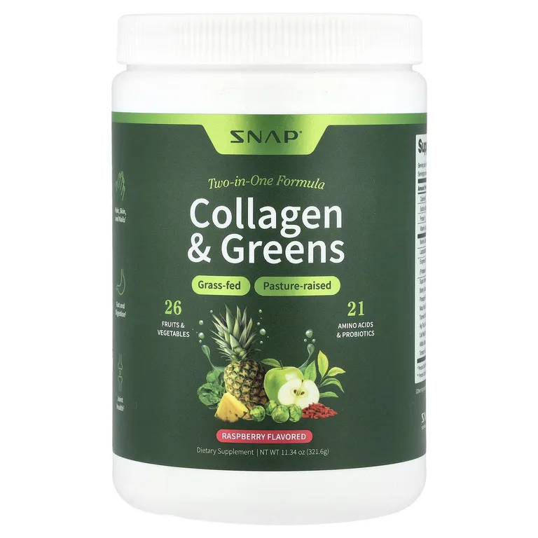 Snap Supplements, коллаген и зелень, со вкусом малины, 321,6 г (11,34 унции)