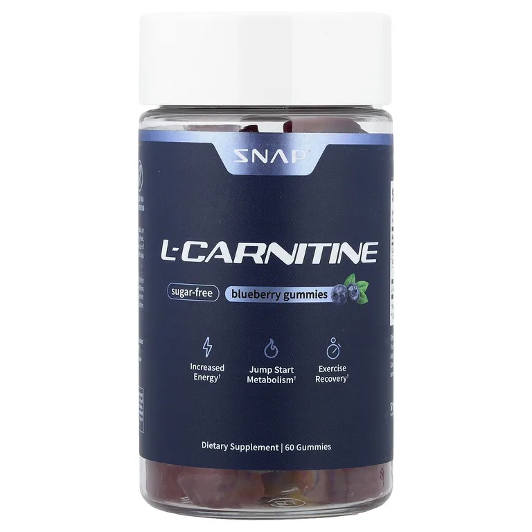Snap Supplements, L-карнитин, жевательные таблетки, со вкусом голубики, без сахара, 60 жевательных таблеток (250 мг в 1 жевательной таблетке)