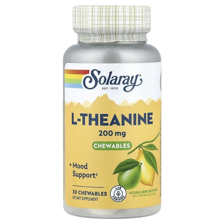 Solaray, L-Theanine Chewables, Natural Lemon Lime, 200 mg, 30 Chewables