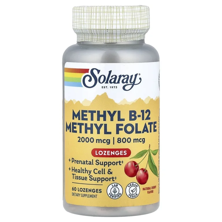 Solaray, Метил B12, метилфолат, натуральная вишня, 60 пастилок
