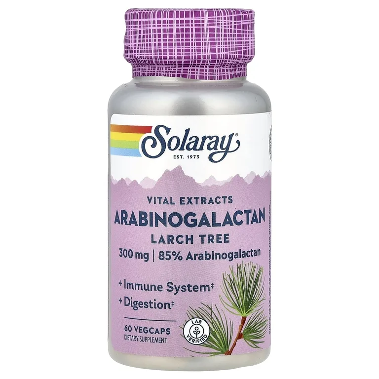 Solaray, Vital Extracts, арабиногалактан, лиственница, 300 мг, 60 растительных капсул