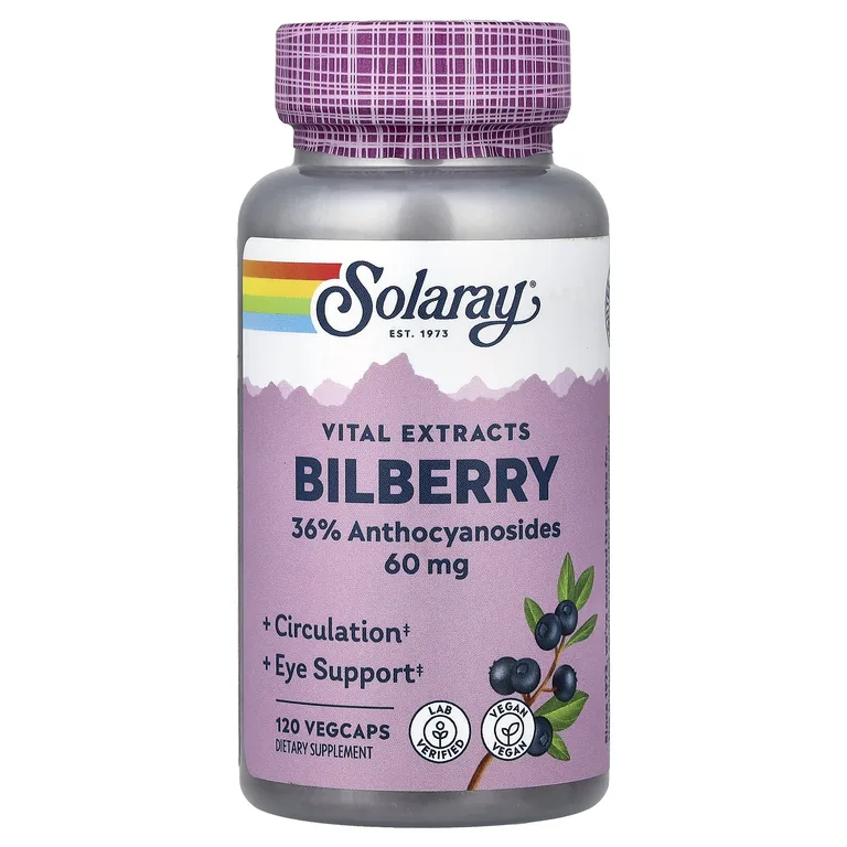 Solaray, Vital Extracts, черника, 60 мг, 120 растительных капсул