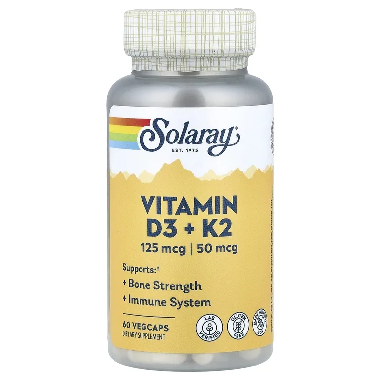 Solaray, витамины D3 и K2, без сои, 60 растительных капсул