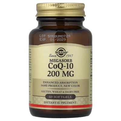 Solgar, коэнзим Q10, 200 мг, 60 желатиновых капсул