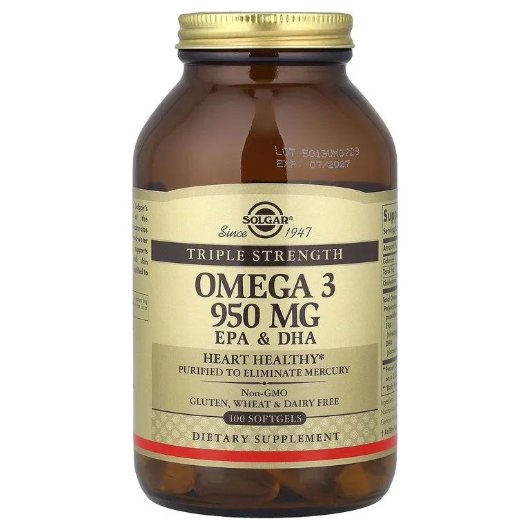 Solgar, омега-3, ЭПК и ДГК, тройная сила, 950 мг, 100 капсул
