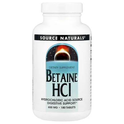 Source Naturals, бетаин гидрохлорид, 650 мг, 180 таблеток