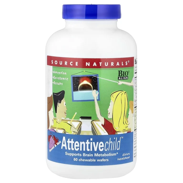 Source Naturals, добавка для улучшения концентрации внимания и памяти у детей, 60 жевательных пастилок