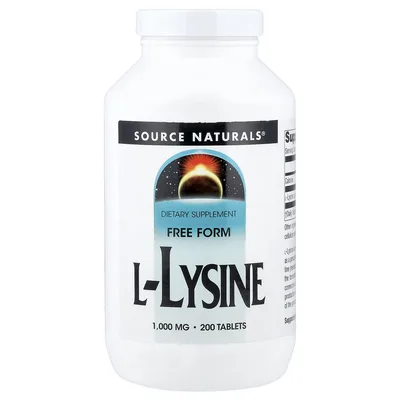 Source Naturals, L-лизин, 1000 мг, 200 таблеток