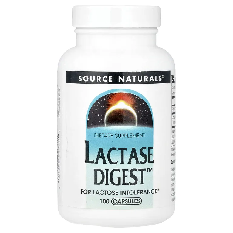Source Naturals, пищеварительные ферменты для людей с непереносимостью лактозы, 180 капсул (90 мг в 1 капсуле)