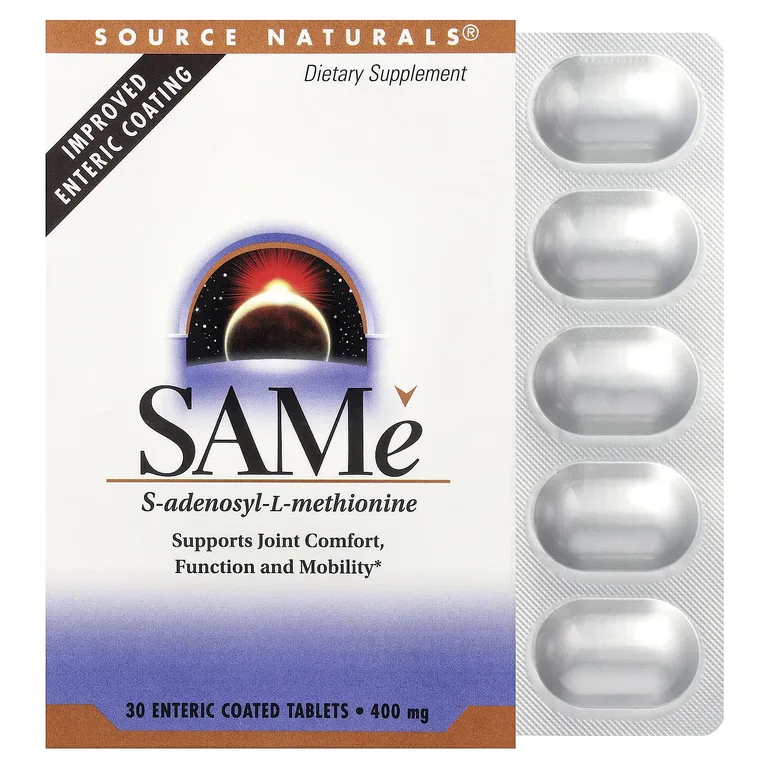 Source Naturals, S-аденозилметионин, 400 мг, 30 таблеток, покрытых кишечнорастворимой оболочкой