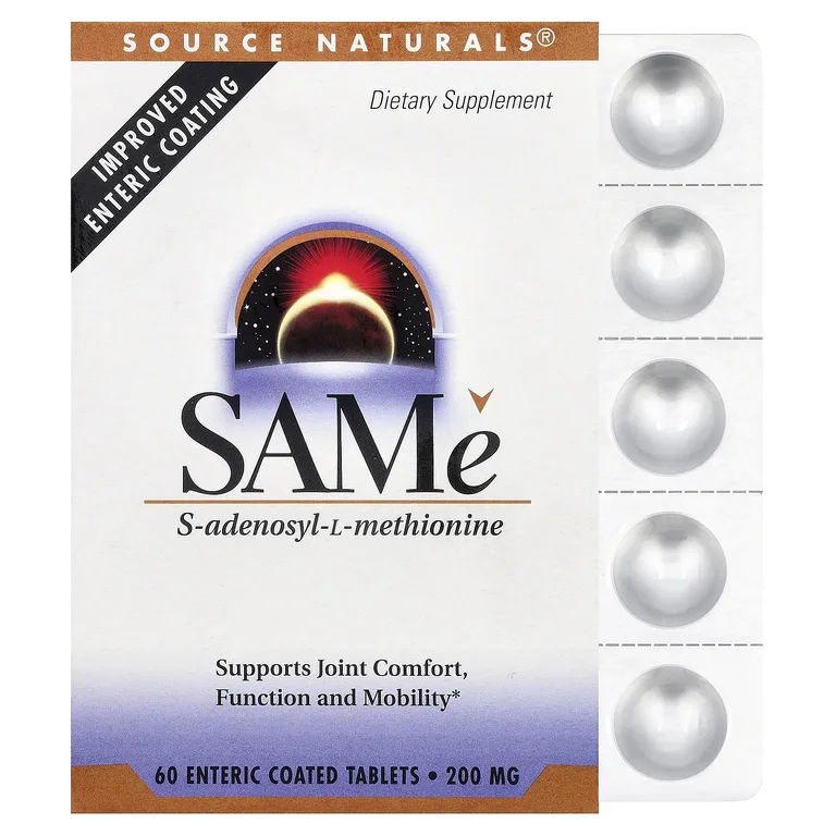 Source Naturals, S-аденозилметионин, 60 таблеток, покрытых кишечнорастворимой оболочкой (200 мг в 1 таблетке)