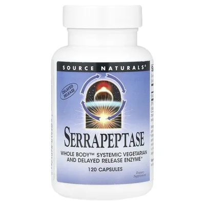 Source Naturals, серрапептаза, 120 капсул (60 000 единиц активности серрапептазы SPU в 1 капсуле)
